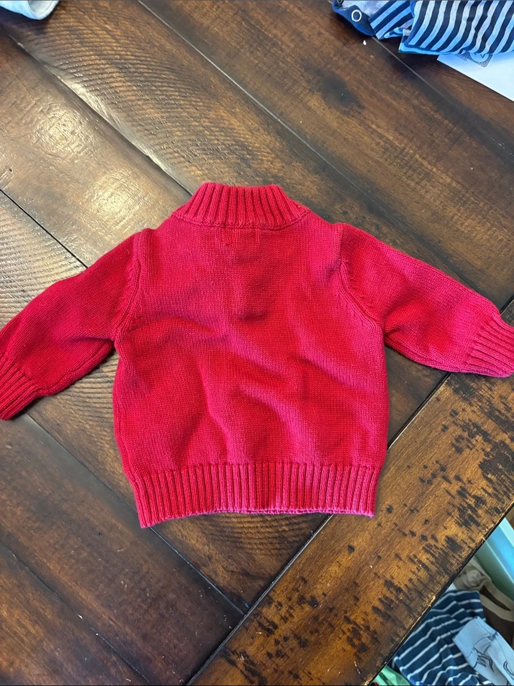 Baby Multi-Color Striped Knit Romper & Red Cable-Knit Sweater Set